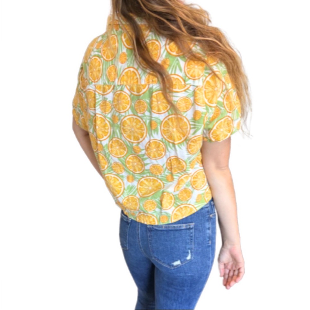 ASOS Orange Citrus Button Up Shirt Medium Linen Blend Summer Tropical Top - Picture 4 of 8